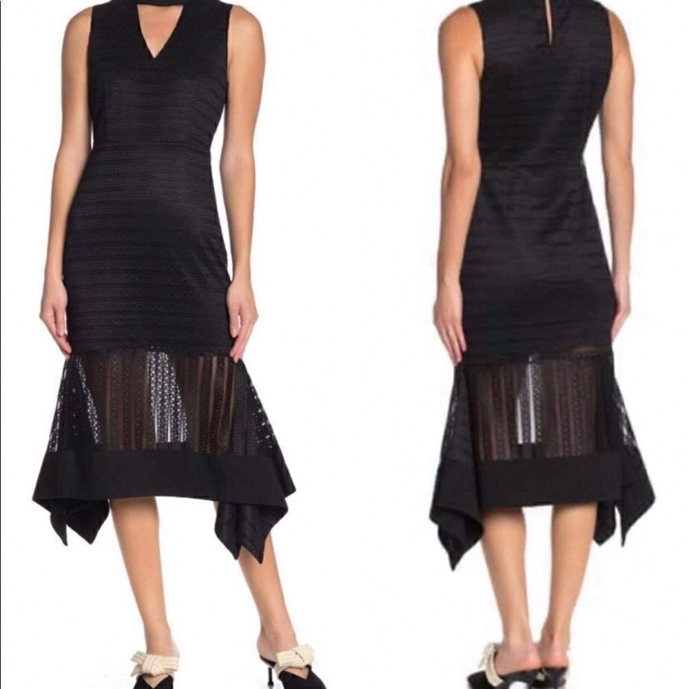 JOA New York Black Overlay Midi Dress Sz S
